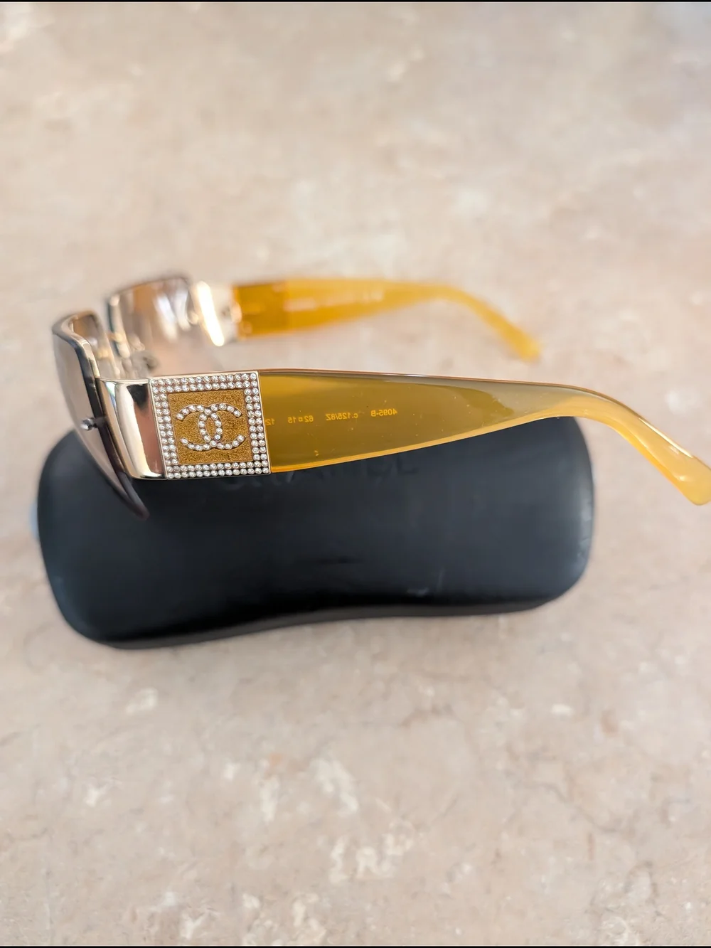 CHANEL RARE Vintage Crystal Diamanté CC Sunglasses / Orange 4095-B Made in Italy